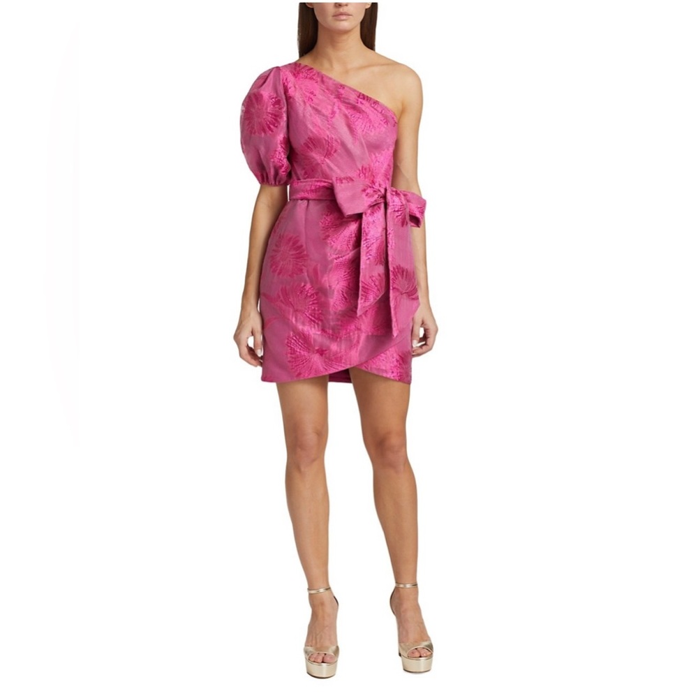 NEW NWT - ML Monique Lhuillier One-Shoulder Organza Jacquard Cocktail Dress - 14